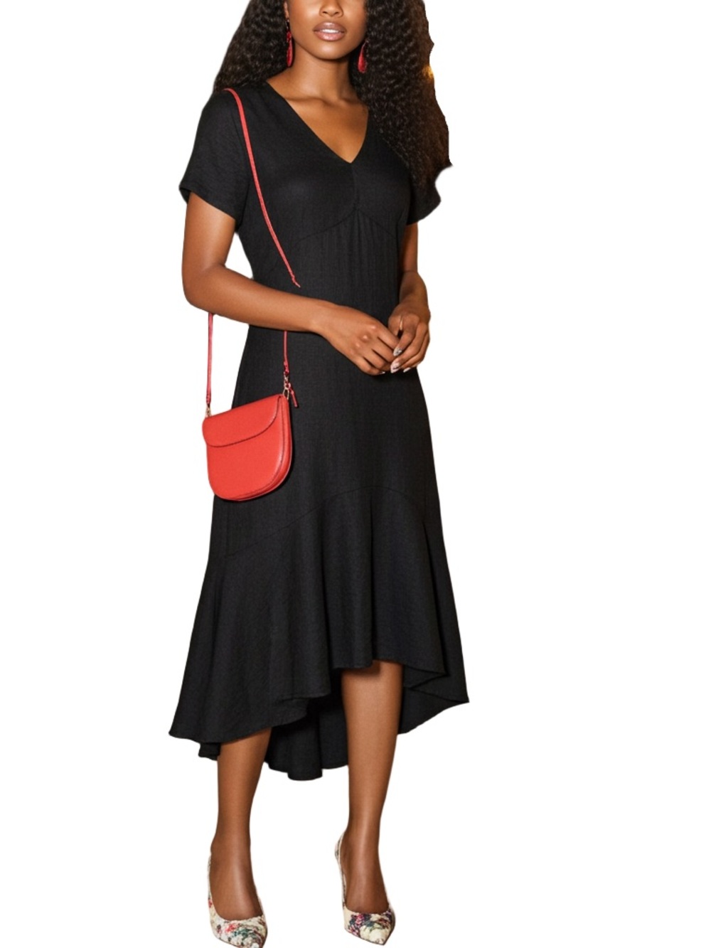 Stark X Black Short-Sleeve V-Neck High Low Dress sz XS